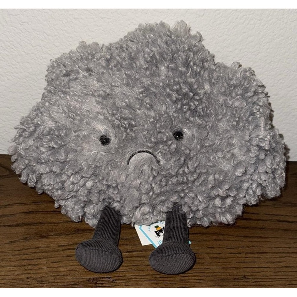 NWT Jellycat Amusable Gray Storm Cloud With Frown Soft Plush Collectible Toy